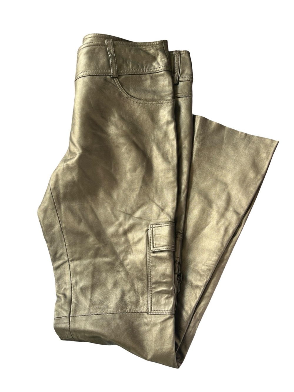 VTG Y2K Cache Gold Coated Leather Pants Mid Rise Shiny BootCut Womens Size 10